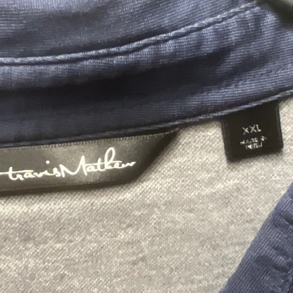 Travis Mathew Gray with blue collar polo golf shirt.  Size XXL - Picture 2 of 8